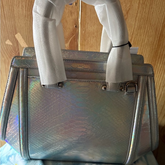 Brahmin silver leaf small Arden Iridescent Silver Satchel Handbag - Picture 5 of 6